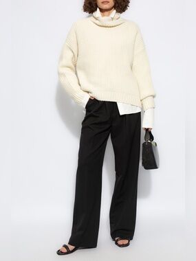 Women’s Anine Bing Elegant Black Pleated Wool Dress Pants